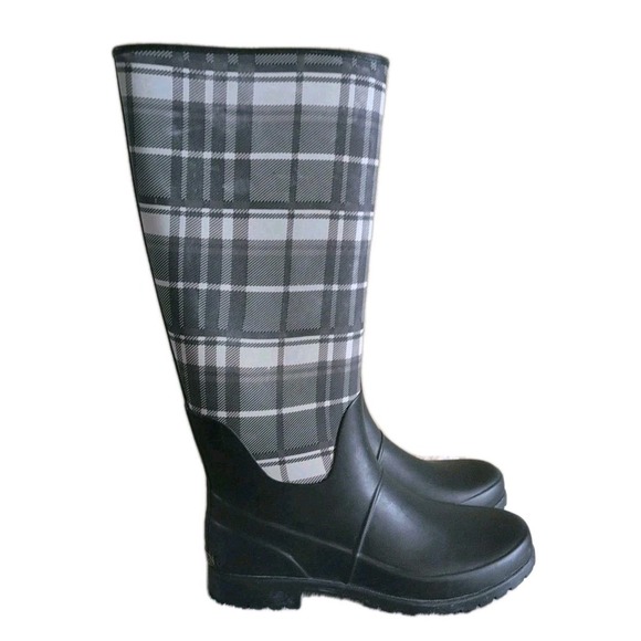 Lauren Ralph Lauren Shoes - Lauren Ralph Lauren Bethania Rain Welly Rubber Boots Black White Plaid 10